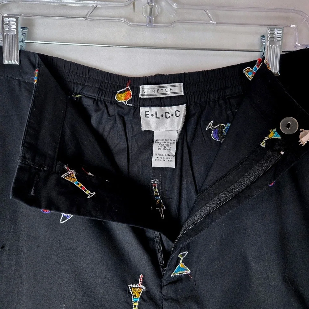 ELCC XL Size 14 Black Crop Pants Embroidered Martini Margarita Cocktail  #1337